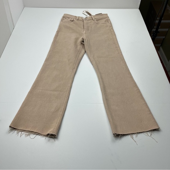 MNG Mango Sienna Flare Cropped High Waist Tan Khaki Denim Jean Womens Size 6 NEW - Picture 1 of 14